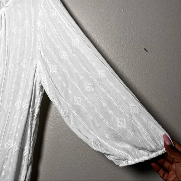 Tommy Bahama Women Top Large White Embroidered Tie Neck Peasant Cottagecore Boho - Picture 2 of 9